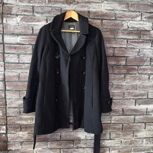 J Crew Peacoat Women 8 Black Double Breasted Wool Blend Jacket Coat